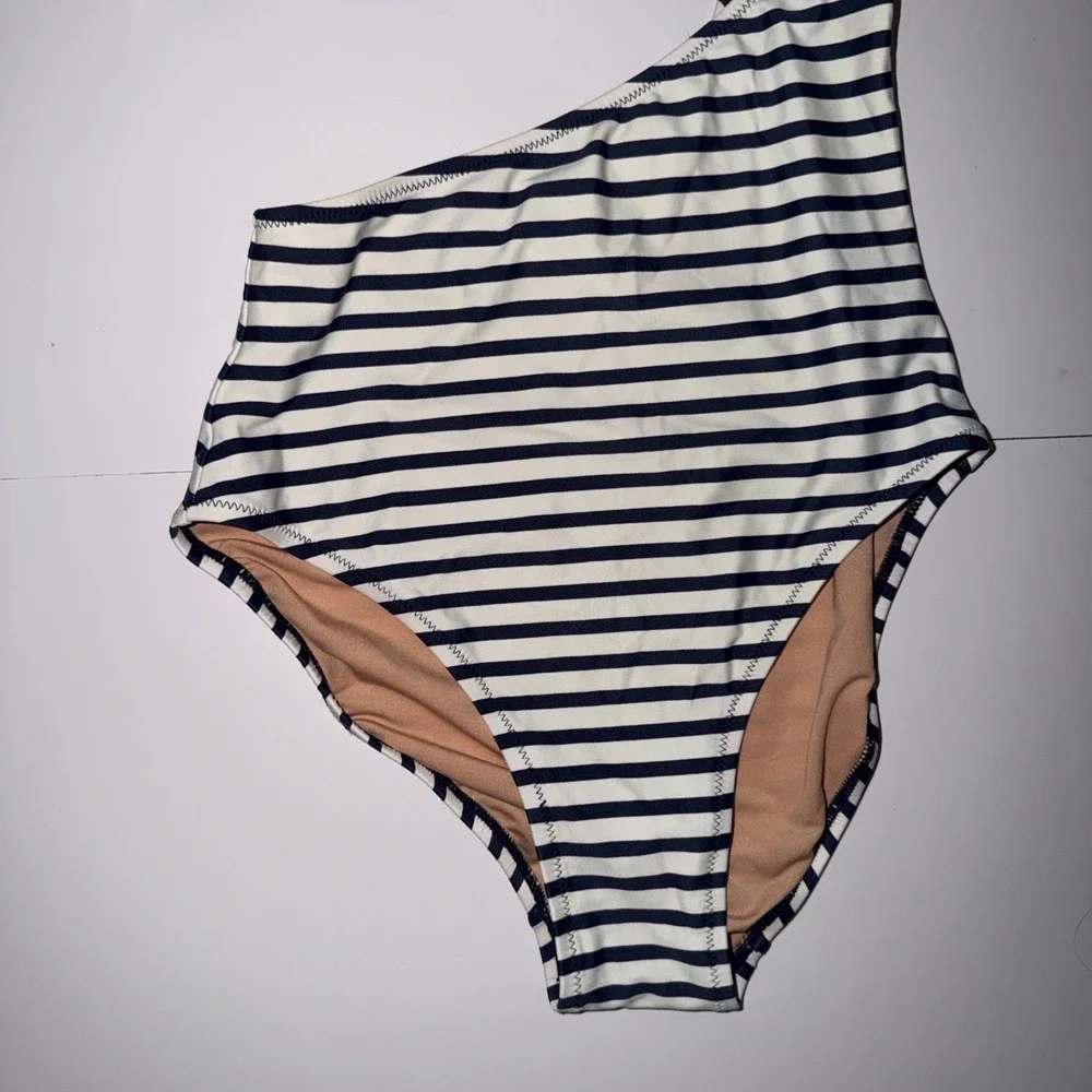 JCREW Women's Navy White Stripe Cutout One Piece Size 2 Swim Square Neck